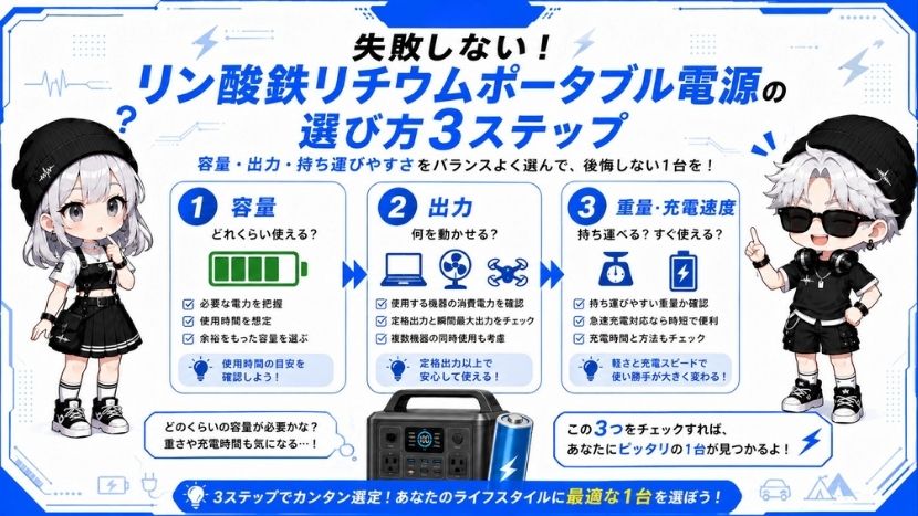 失敗しない！リン酸鉄リチウムポータブル電源の選び方3ステップ