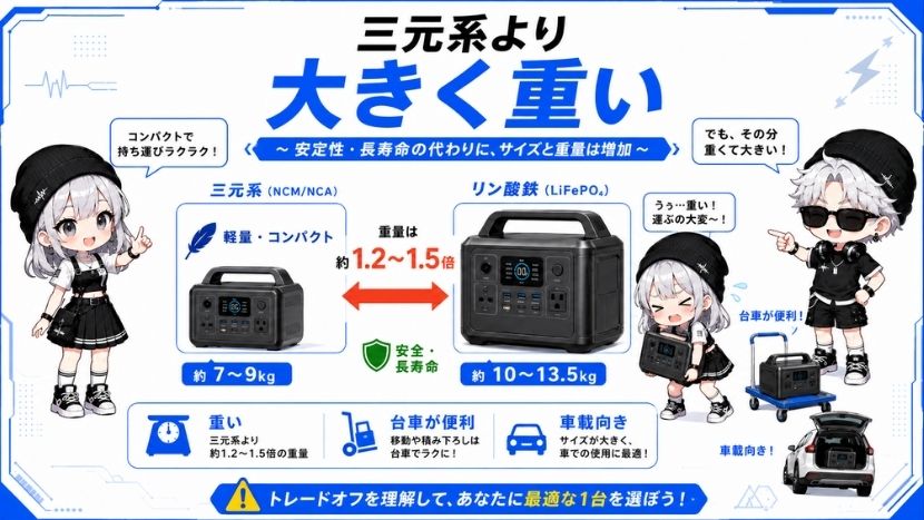デメリット①：三元系と比較して本体サイズが大きく重い