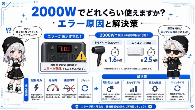 「2000Wでどれくらい使えますか？エラーが発生しました」の原因と解決策