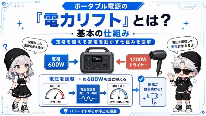 ポータブル電源の「電力リフト」とは？基本の仕組みをわかりやすく解説
