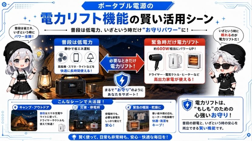 多くの機種をテストして行き着いた、電力リフト機能の賢い活用シーン