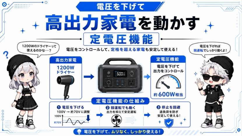 電圧を下げて高出力家電を動かす「定電圧機能」の魔法