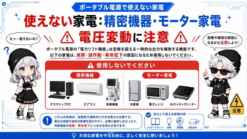 【使えない】パソコン、エアコン、精密機器など電圧に敏感な家電