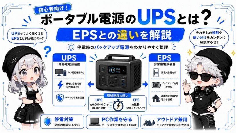 初心者向け！ポータブル電源のUPSとは？EPSとの違いを解説