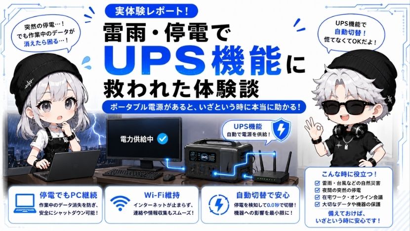 【体験談】私が突然の雷雨・停電でポータブル電源のUPS機能に救われた話
