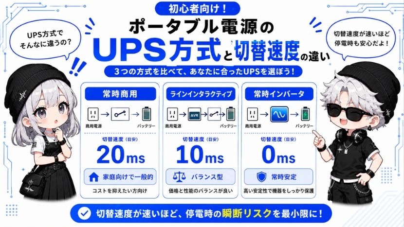 徹底比較！ポータブル電源のUPS方式と「切替速度」の違い