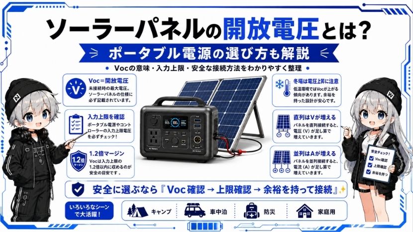 ソーラーパネルの開放電圧とは？ポータブル電源の選び方も解説