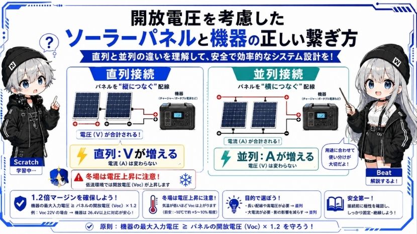 開放電圧を考慮したソーラーパネルと機器の正しい繋ぎ方