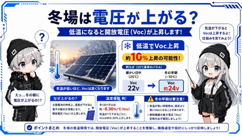 冬場は電圧が上がる?温度係数による変動の注意点