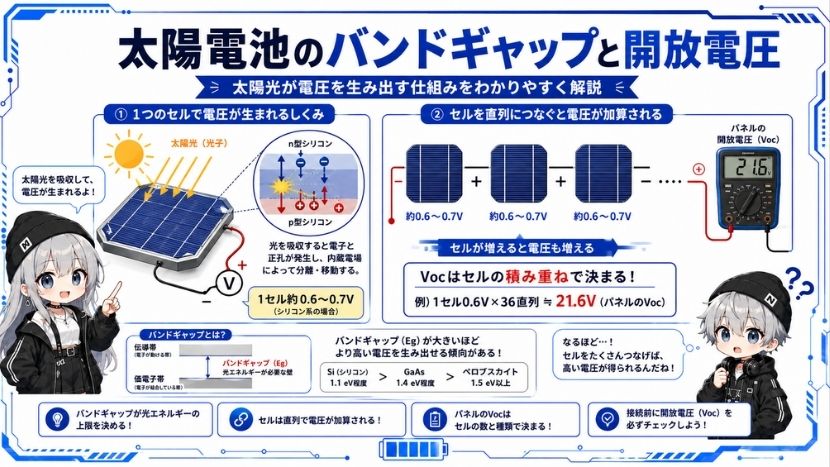 太陽電池のバンドギャップと開放電圧の関係