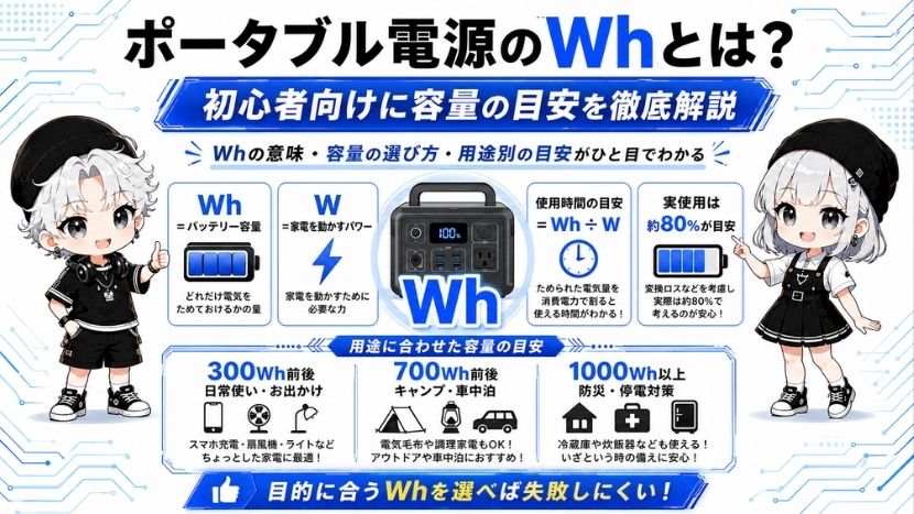 ポータブル電源のWhとは？初心者向けに容量の目安を徹底解説