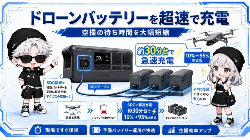 【急速充電機能】DJI製ドローンバッテリーを超速で充電