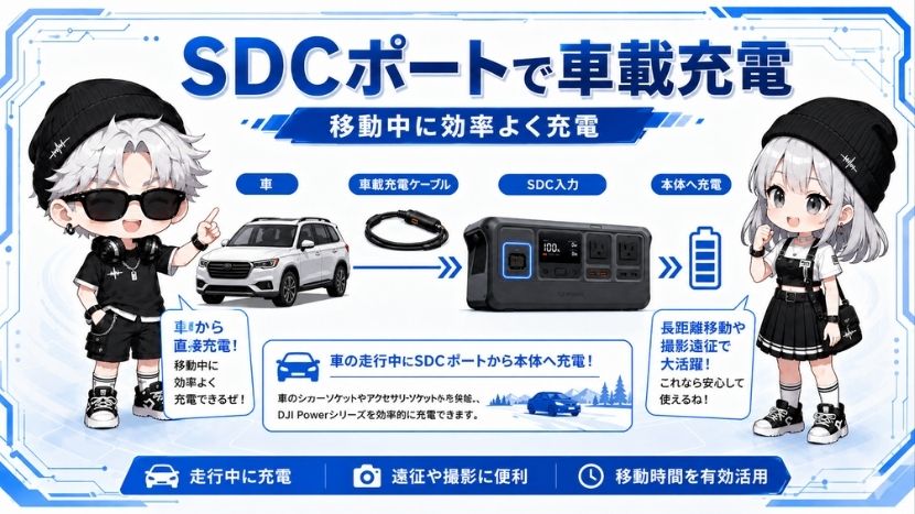 【車載充電入力】シガーソケットからの本体充電機能