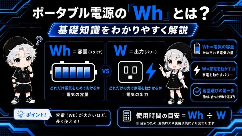 ポータブル電源の「Wh」とは?基礎知識をわかりやすく解説
