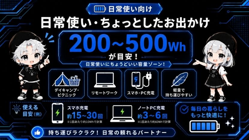 日常使い・ちょっとしたお出かけ(200〜500Wh)