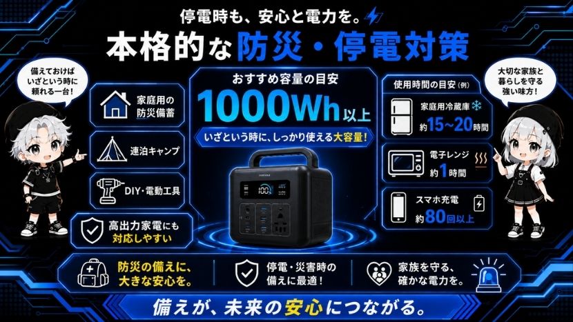 本格的な防災・停電対策(1000Wh以上)