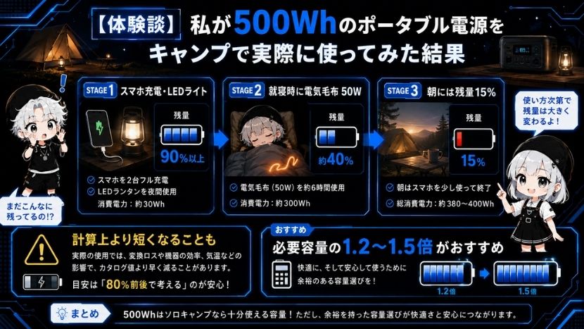 【体験談】私が500Whのポータブル電源をキャンプで実際に使ってみた結果