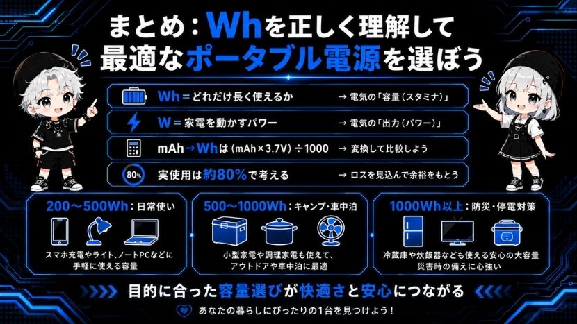 まとめ:Whを正しく理解して最適なポータブル電源を選ぼう